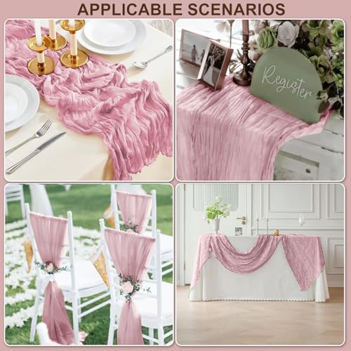 GARIG 6 Pack Light Pink Cheesecloth Table Runners 35x120 Inches for Wedding & Party Decor