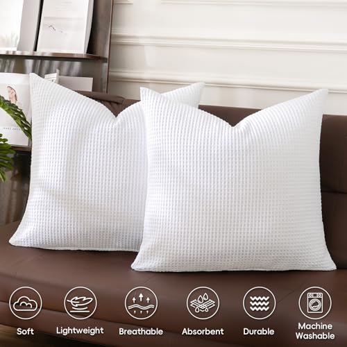 Set of 2 PHF 26x26 White Cotton Waffle Euro Shams No Insert - Classic Bedding