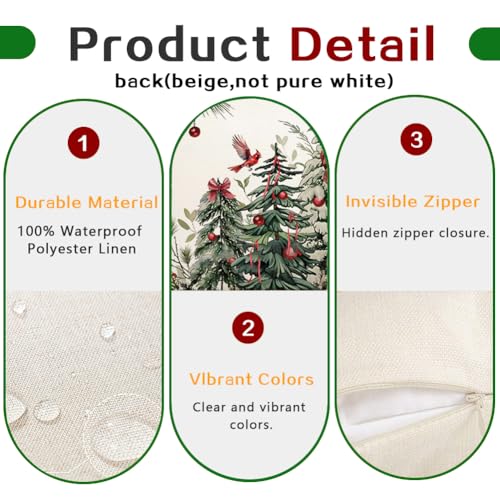 RABUSOFA Waterproof Christmas Pillow Covers 18x18 Green Set of 2 Outdoor Decor