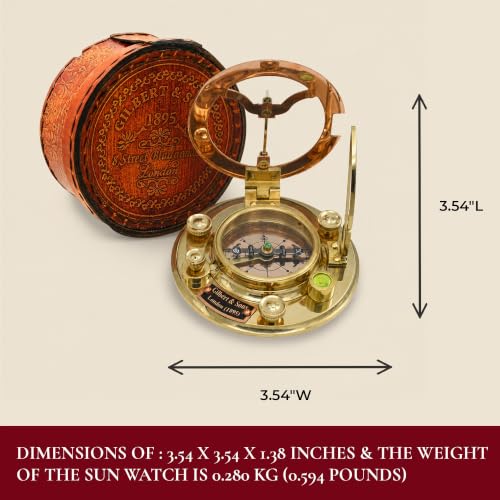 Engraved Brass Sundial Compass with Leather Box - Scripture Gift