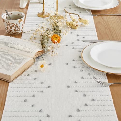 Wracra Boho Table Runner 14x108 Inches - Grey Woven Rustic Home Decor