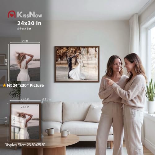 24x30 Brown Solid Wood Picture Frame 5 Pack - Wall & Table Display, 23.5x29.5 Viewable