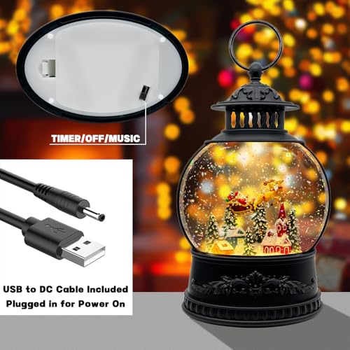 AOMIL Reindeer Christmas Snow Globe Lantern with Music & Timer - LED Glitter Globe Decor