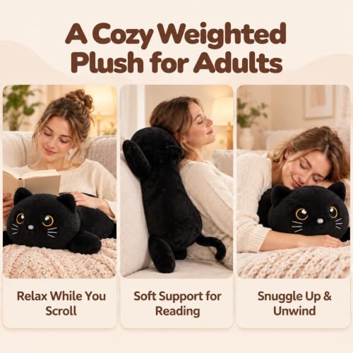 SQEQE 23.6 Inch Weighted Black Cat Plush - Large Plushie for Cozy Comfort, 3.8 Lbs, Gift for Kids & Adults