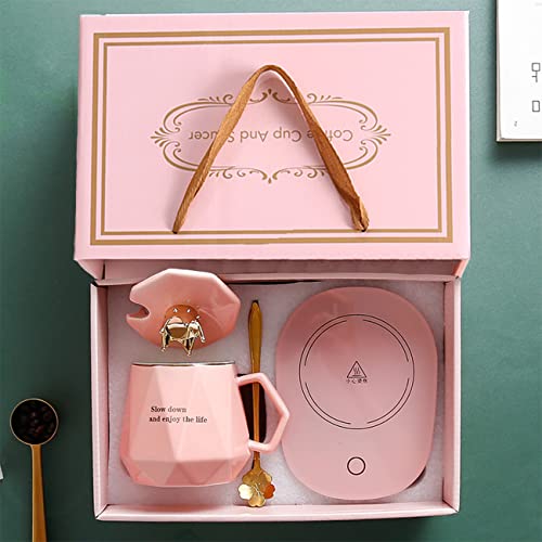 CGHWBEA Pink Coffee Warmer with Mug Set - Desk Heated Cup & Automatic Shut Off