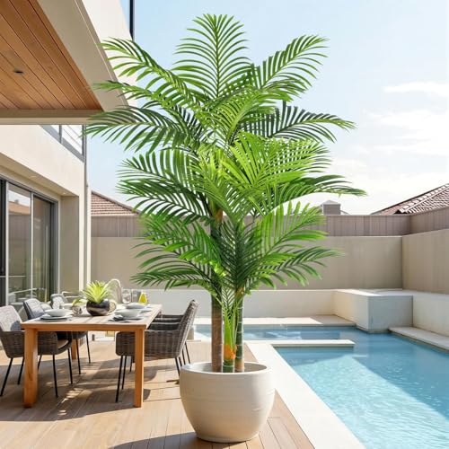 6ft Tall Triple Golden Cane Palm Artificial Tree in Pot - UV Resistant