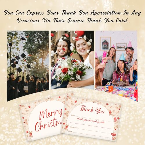 Holly and Snowflake Christmas Thank You Card Set with Envelopes - 20 Pcs