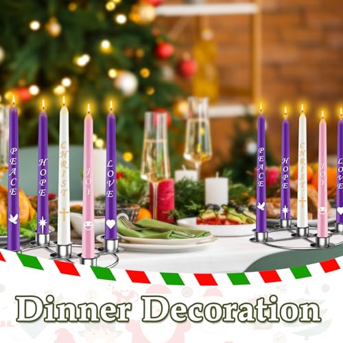 Silver Metal Advent Wreath 5 Candle Holder - Christmas Table Centerpiece