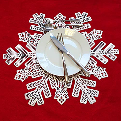 15x17in Vinyl Metallic Christmas Placemats Hollow Out Snowflake Silver - Set of 6 (Snowflake B Silver)