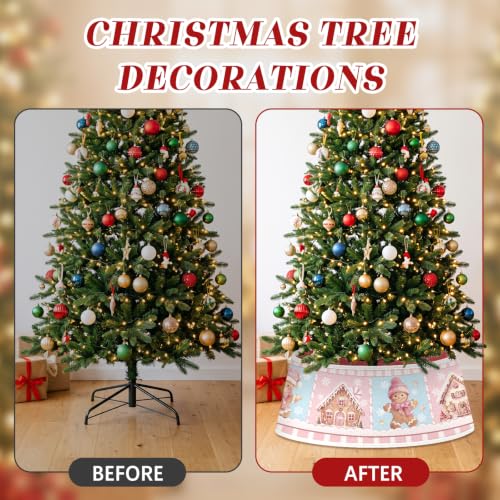 Pink Gingerbread Men Christmas Tree Collar, 22 Inch Holiday Tree Decor - REETOOK