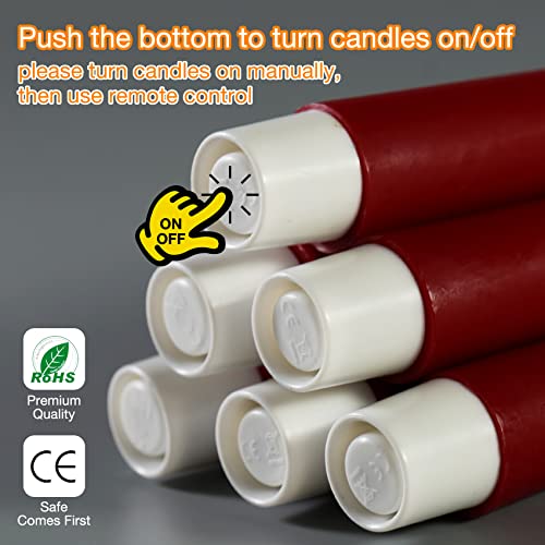 Eywamage Red Christmas LED Taper Candles with Remote Control - Set of 6
