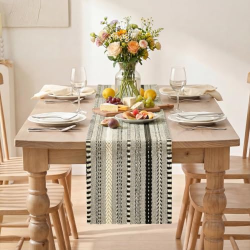 Black Farmhouse Braided Table Runner, 12x72 Inch Cotton Blend Dining Decor