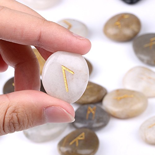 25-Piece Natural Rune Stone Set with Engraved Elder Futhark Symbols