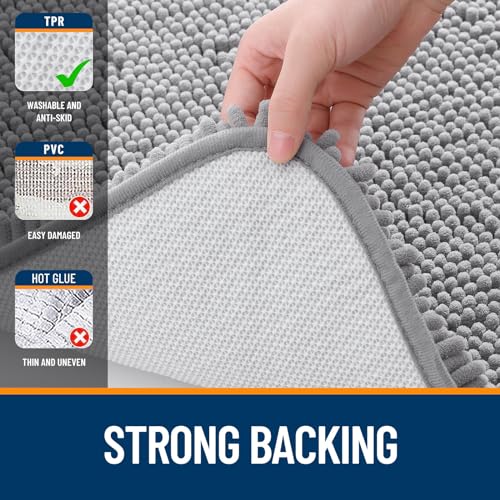 OLANLY Extra Soft Chenille Bath Rug 30x20 - Absorbent Non-Slip Mat (Grey)