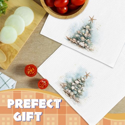 BCUANGD Christmas Shell Tree Blue Stripe Kitchen Towels - Variation 67, 16x24 inches
