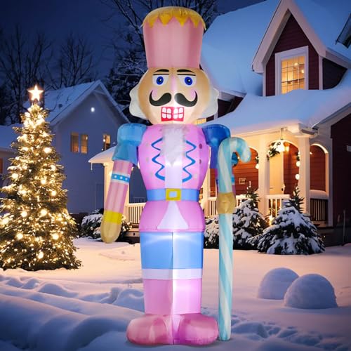 DomKom 12ft Pink Christmas Inflatable Nutcracker Soldier with Candy Cane LED Lights