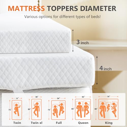 Memory Foam Mattress Topper, 3 Inch Cooling Gel, Soft Cover