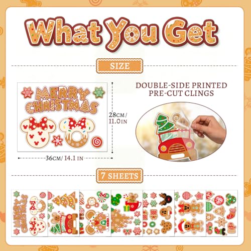 Gingerbread Window Clings 7 Sheets - Reusable Christmas Decor for Glass