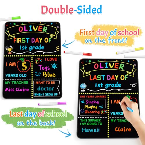First and Last Day of School Sign Set with Chalk Markers - 2 Pack Reusable