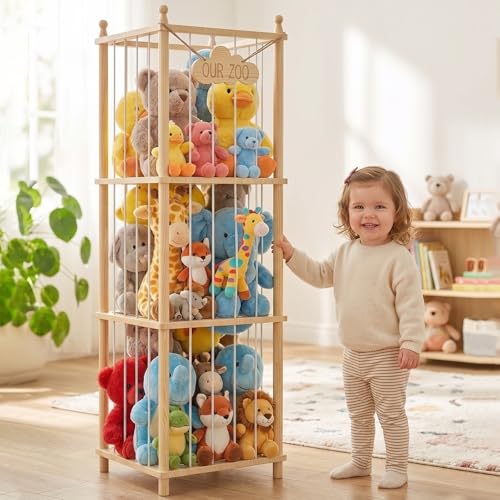 Wooden Stuffed Animal Storage Zoo - 54" Plush Toy Organizer Tower