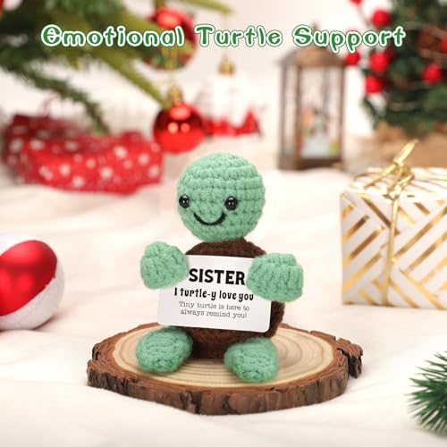 Handmade Emotional Support Crochet Turtle - Cute Sister Gift with Card