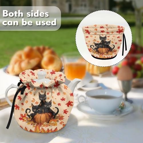 Black Cat Pumpkin Tea Cozy - Insulated Teapot Warmer Cover