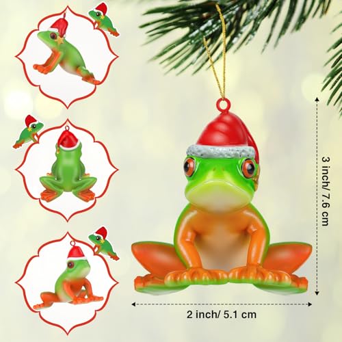 Green Red-Eyed Frog Christmas Tree Ornament with Santa Hat – Yuntau, 2x3 in