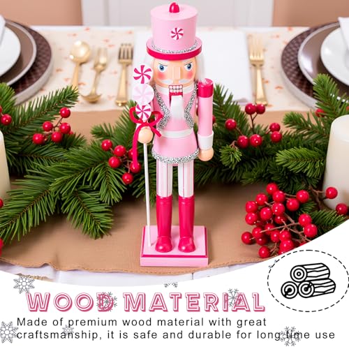 Pink Lollipop Wooden Nutcracker Figure - 14 Inch Traditional Christmas Decor