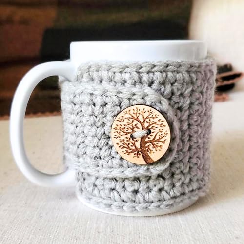 Tree of Life Mug Cozy Sleeves - Set of 2, Grey and Pink Coffee Cup Wraps