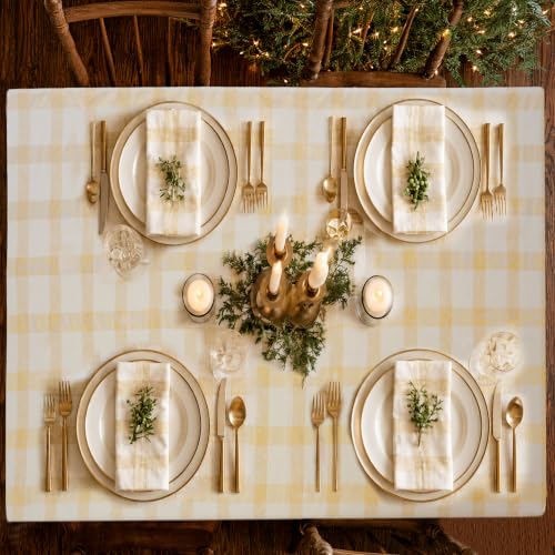 Cotton Craft White & Gold Lurex Plaid Tablecloth 52x70 in, Rectangular