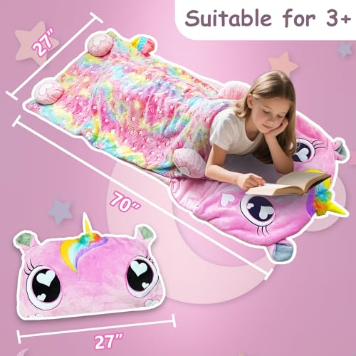 Kids Unicorn Sleeping Bag and Nap Mat - 70x30 Inch Portable Slumber Bag