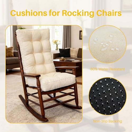 Thick Rocking Chair Cushion Set with Memory Foam and Non-Slip Ties
