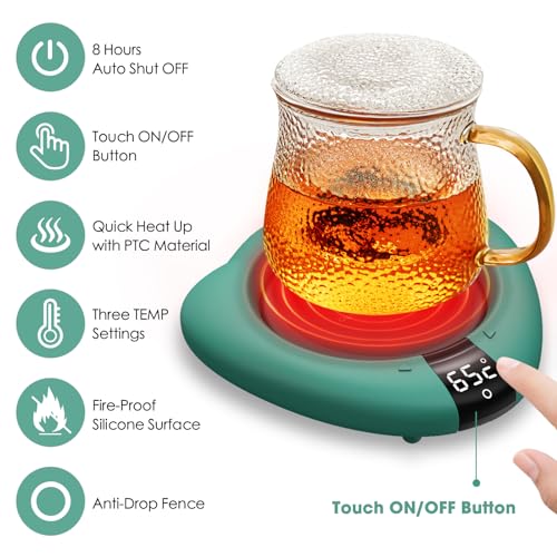 TRILINK Green Coffee Mug Warmer for Desk - Auto Shut Off, Adjustable Temperature