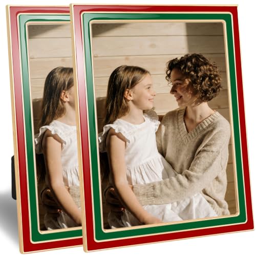 ACHAVINM 5x7 Enamel Photo Frame Set - Festive Red & Green Wall & Tabletop Decor