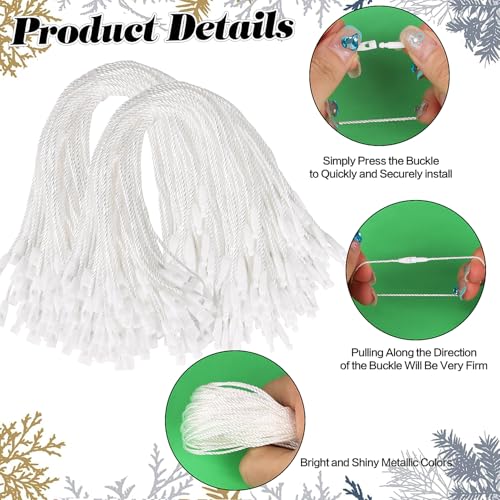 FOIMAS 400pcs White Christmas Ornament Hanger Strings with Snap Fasteners