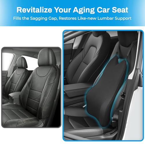 Lumbar Support Pillow for Car - Memory Foam Back Relief with Adjustable Straps