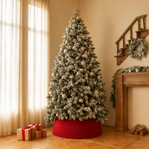 Noiclub Red Cable Knit Christmas Tree Collar, Fits 23-30 Inches