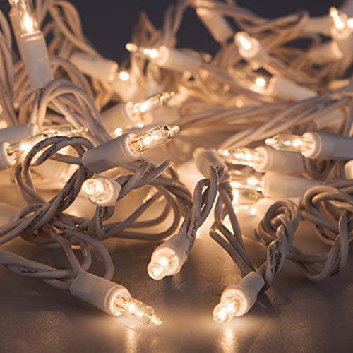 612 Vermont 100 Clear Mini Incandescent Christmas Lights on White Wire, 18 ft