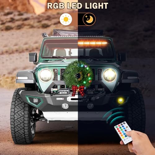 OVSOR 12 inch RGB LED Car Wreath with Remote - Decor for Car Grill