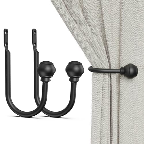 Black Metal Curtain Holdbacks - Wall-Mounted Drape Tieback Hooks (Set of 2)
