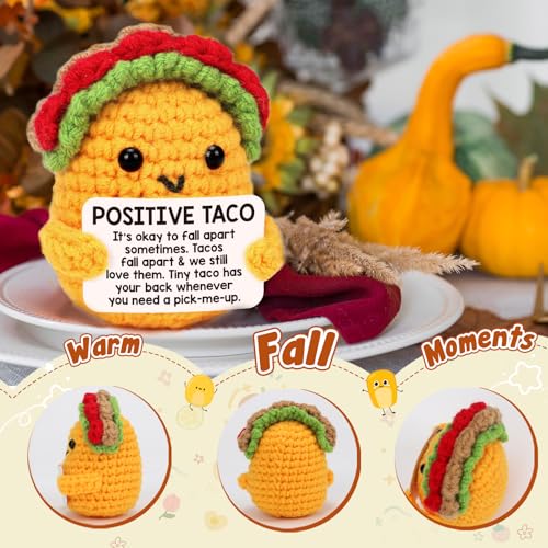 Handmade Positive Crochet Taco with Inspirational Card - Desk Decor Gift
