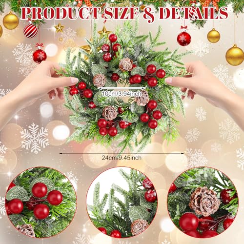 8 Pcs Mini Christmas Cabinet Wreaths, 9.5-Inch Artificial Pine Garland