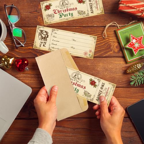 Whaline Christmas Party Invitations with Envelopes – Vintage Santa Card Set, 25 Pcs