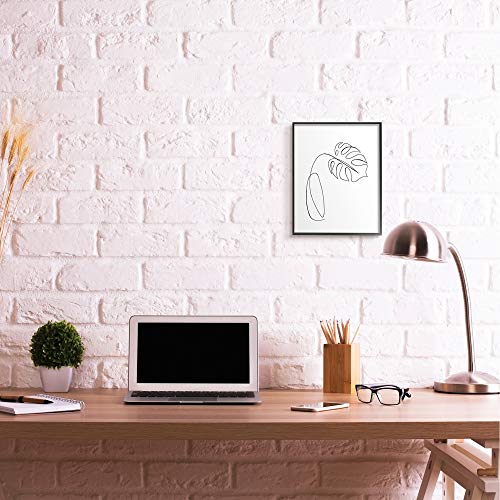 Minimal Monstera Leaf Line Drawing Framed Wall Art, 11x14 Inch Black Frame