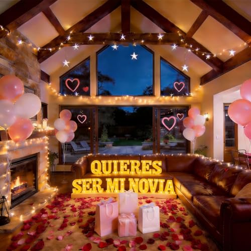 LED Letter Light Set for Proposals with 1000 Rose Petals Romantic Decor