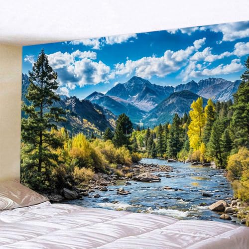 Nature Forest Mountain Tapestry - Green Pine Tree Wall Hanging Decor
