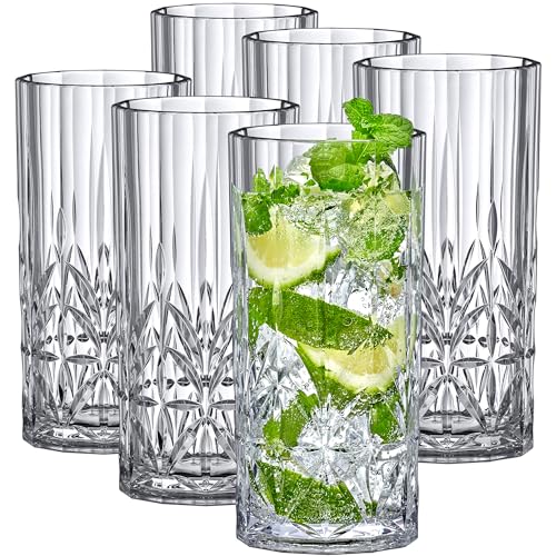 6-Pack Plastic Highball Glasses Set - Reusable, BPA-Free, Shatterproof for Outdoor & Poolside Use