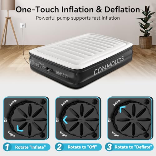 Queen Air Mattress with Built-in Pump, Waterproof Flocked Top