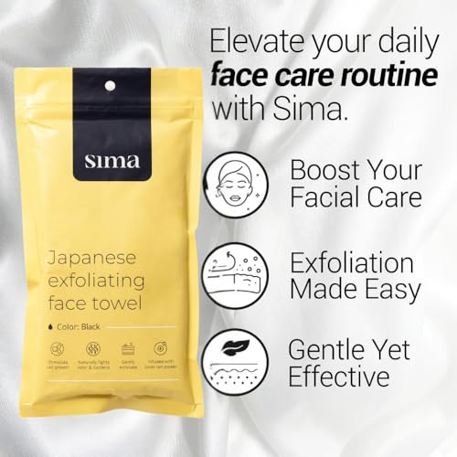 Sima Black Exfoliating Washcloth Face & Body Scrub Towel 1 Pack - Double-Sided, Hexagon Fibers
