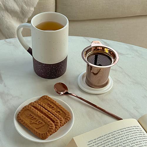 Garnet Mora Ceramics Tea Mug with Infuser & Lid - 12 oz, Microwave & Dishwasher Safe